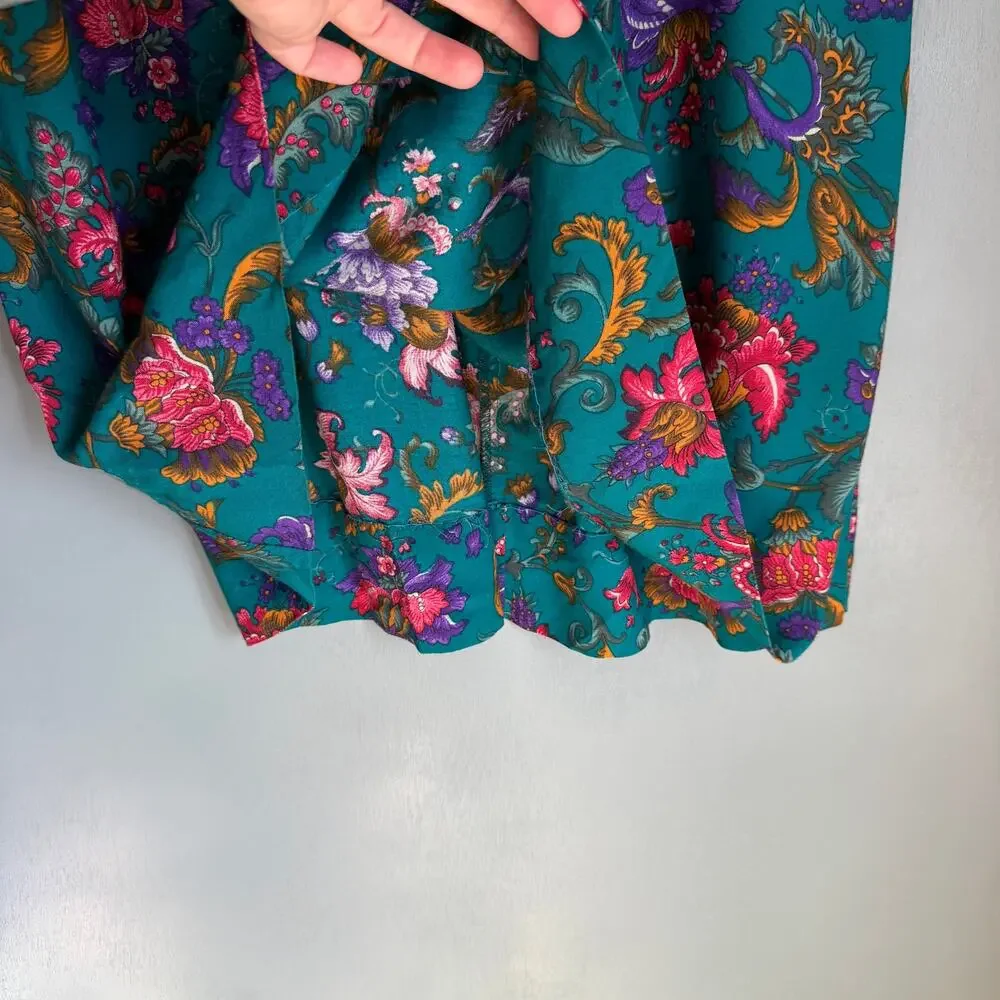 Vintage ALFRED DUNNER Women's 16 Green/Blue Floral Full Midi Retro Skirt 90's - Picture 7 of 9